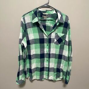 Natural Reflections Green and Navy Plaid Shirt